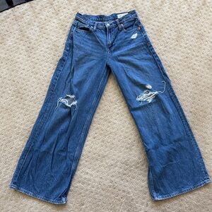 GAP Dark Blue Wide-Leg Distressed Jeans